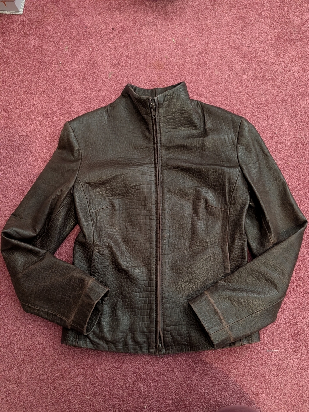 Vintage Y2K 2000s Pebbled Leather Full Zip Jacket Chocolate Brown Alligator